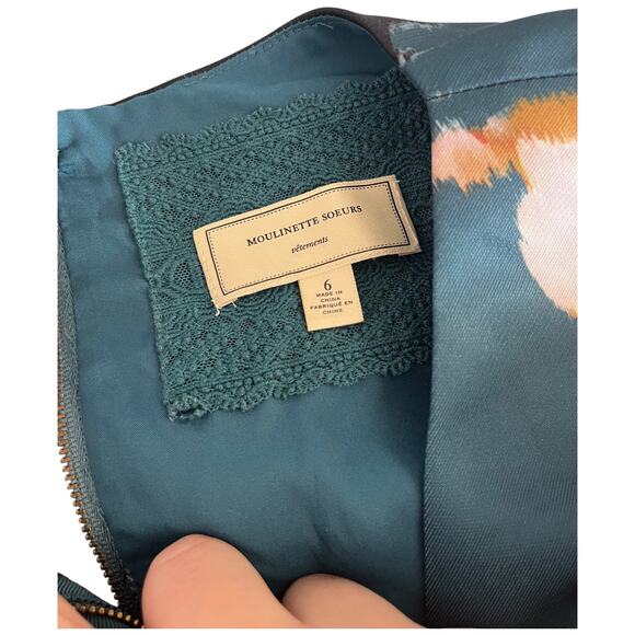 Moulinette Soeurs Anthropologie Fit & Flare cap sleeve Floral Baikal Dress Sz 6 - Picture 6 of 7